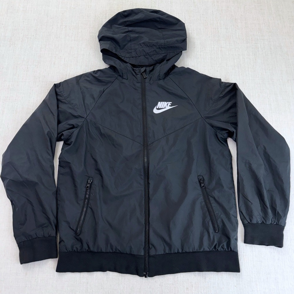 Nike Windrunner Full Zip Hooded Windbreaker Jacket Black Youth Size L